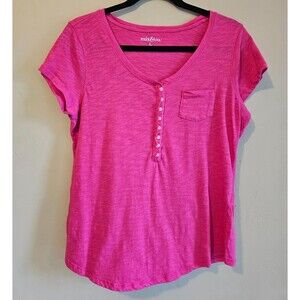 Mix & Co  Y2K pink Henley Short Sleeve Button Top Womens Sz L Classic Soft